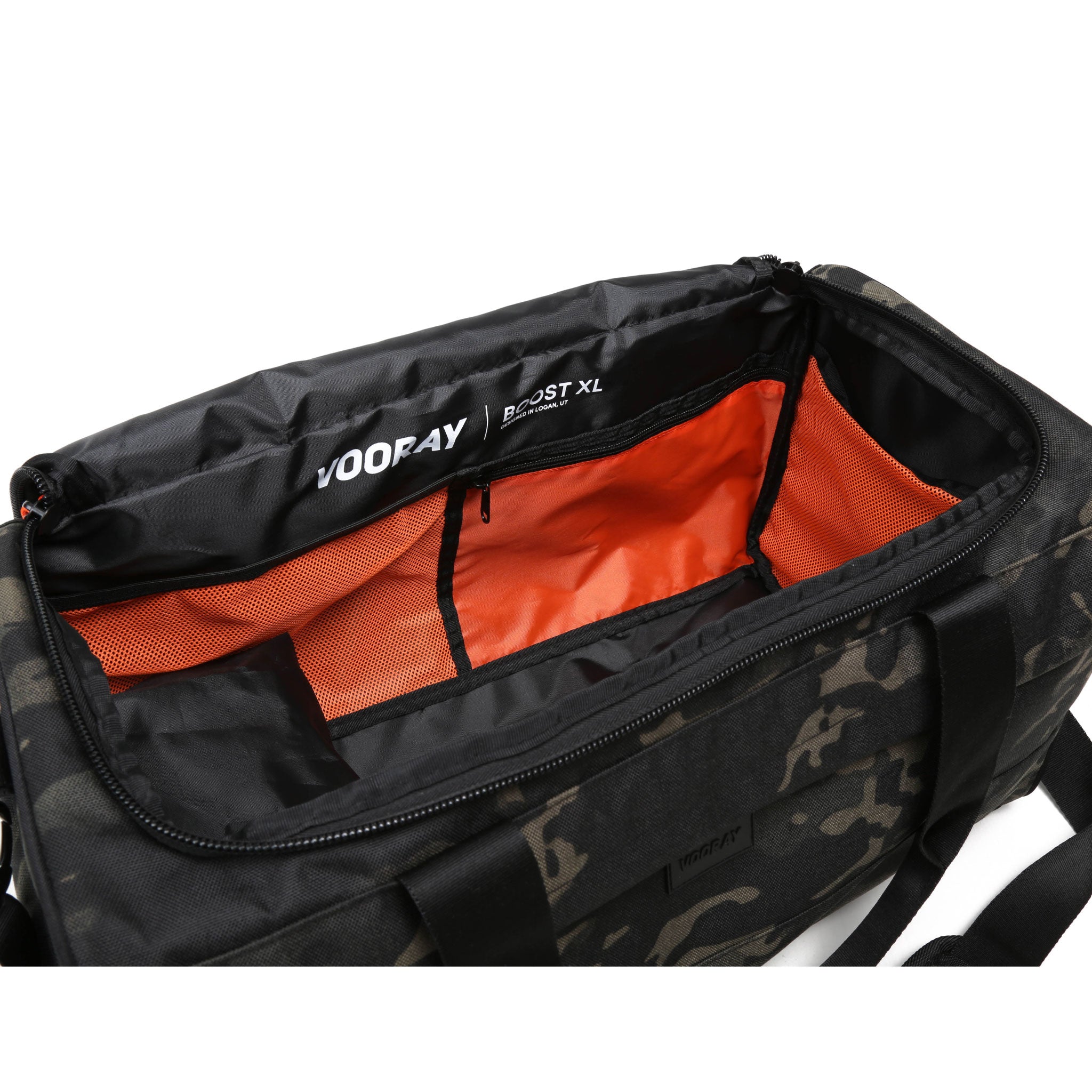 Vooray Boost Duffel 22L - 43.2 cm - 22L - Grand sac de sport imperméable avec compartiment à chaussures, poches pour accessoires, sac de voyage de première qualité pour le week-end (Abstract Camo)